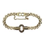 A 9CT GOLD AND SAPPHIRE PANTHER LINK BRACELET. (approx weight 12.3g)