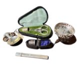 A COLLECTION OF SILVER ITEMS to include a letter opener, Art Nouvou tea caddy