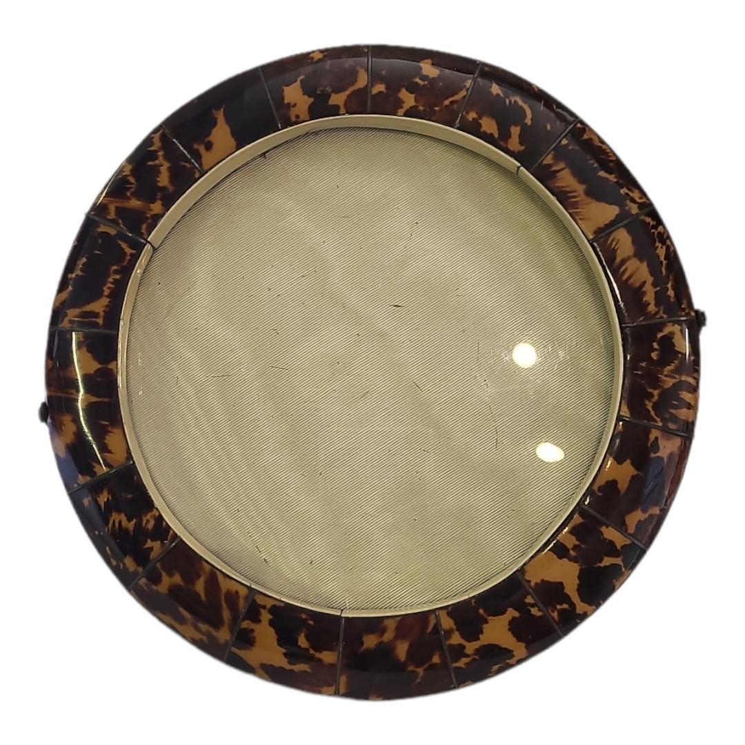 A 19TH CENTURY CARTE-LA-VISITE LADIES? SWING HANDLED CIRCULAR TRAY Having a tortoiseshell banded