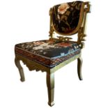 A 19TH CENTURY GILTWOOD ANGLO-JAPANESE UPHOLSTERED NURSING CHAIR.