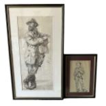 TWO 20TH CENTURY DRAWINGS, FULL LENGTH PORTRAITS, A GENTLEMAN AND YOUNG BOY Both framed and