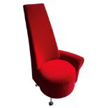 A POTENZA CONTEMPORARY RED UPHOLSTERED LEFT HAND SIDE CHAIR Raised on four chrome feet. (h 121cm)