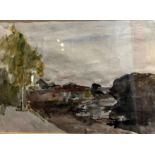 RODNEY JOSEPH BURN, R.A., 1899 - 1984, WATERCOLOUR View of the River Thames at Chiswick, signed with