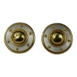 A LARGE PAIR OF 18CT GOLD AND PEARL EARRINGS. (gross weight 27.5g, Diameter 2.8cm x Depth 2cm)