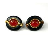 KAI-YIN LO, HONG KONG, A LARGE PAIR OF CABOCHON CARNELIAN, ONYX AND SILVER VERMEIL EARRINGS Inset