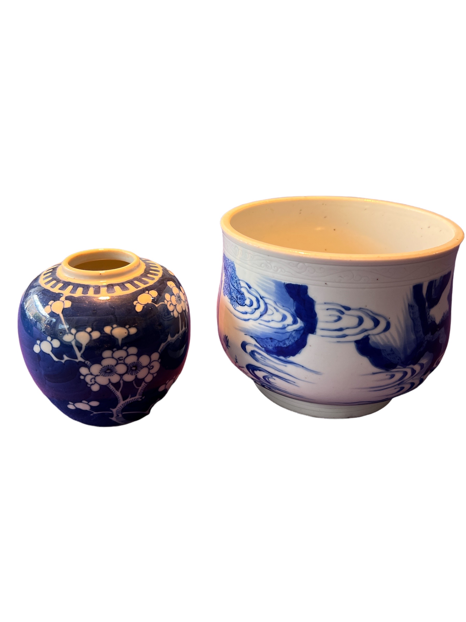 TWO CHINESE BLUE AND WHITE PORCELAIN ITEMS To include a censer shaped bowl, decorated with
