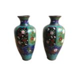 A PAIR OF CHINESE CLOISONNÉ ENAMEL Vases having floral decoration. (18.3cm)