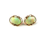 A PAIR OF 18CT GOLD, OPAL AND DIAMOND EARRINGS. (approx gross weight 4.3g, Height 18mm x Width