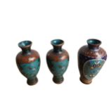 THREE CHINESE CLOISONNÉ ENAMEL GOLD SPLATTER VASES Depicting butterfly and floral scenes, all