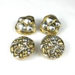 TWO LARGE PAIRS OF MID-CENTURY SILVER AND GILT ABSTRACT CLIP-ON EARRINGS Marked ‘DV’ 925 on back