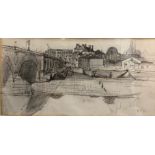 RODNEY JOSEPH BURN, R.A., 1899 - 1984, PEN, INK AND GRAPHITE View of the River Thames at Kew, signed