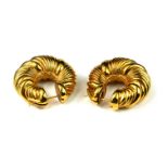CHIMENTO, A LARGE PAIR OF ITALIAN 18CT GOLD EARRINGS Hollow gold, graduated fluted design, both