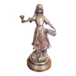 A.J. SCOLIE, A 19TH CENTURY CONTINENTAL SCHOOL PATINATED BRONZE FIGURE, FLOWER SELLER GIRL Raised on