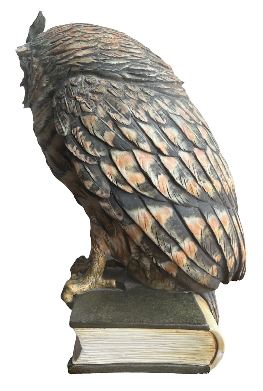 GUIDO CACCIAPUOTI, ITALIAN, 1892 - 1953, A LARGE PORCELAIN OWL PERCHED ON A BOOK Signed on spine. (h - Image 6 of 17