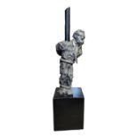 A MODERN DESIGN 20TH CENTURY SCHOOL DRAMATIC SCULPTURE, A SUFFERING MAN Cast metal and iron model of