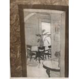 A 20TH CENTURY LIMITED EDITION (48/50) ETCHING, INTERIOR SCENE, TITLED ‘VIEW FROM MARBLED WALL’