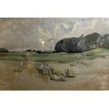 RODNEY JOSEPH BURN, R.A., 1899 - 1984, WATERCOLOUR Summer landscape, with sheep, signed with