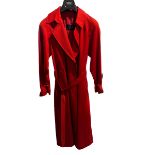 DAKS, A SIGNATURE LONG RED MAXI BELTED COAT. (size 36)