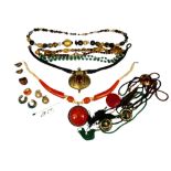 A COLLECTION OF COSTUME JEWELLERY To include Murano style rings and necklaces, malachite,