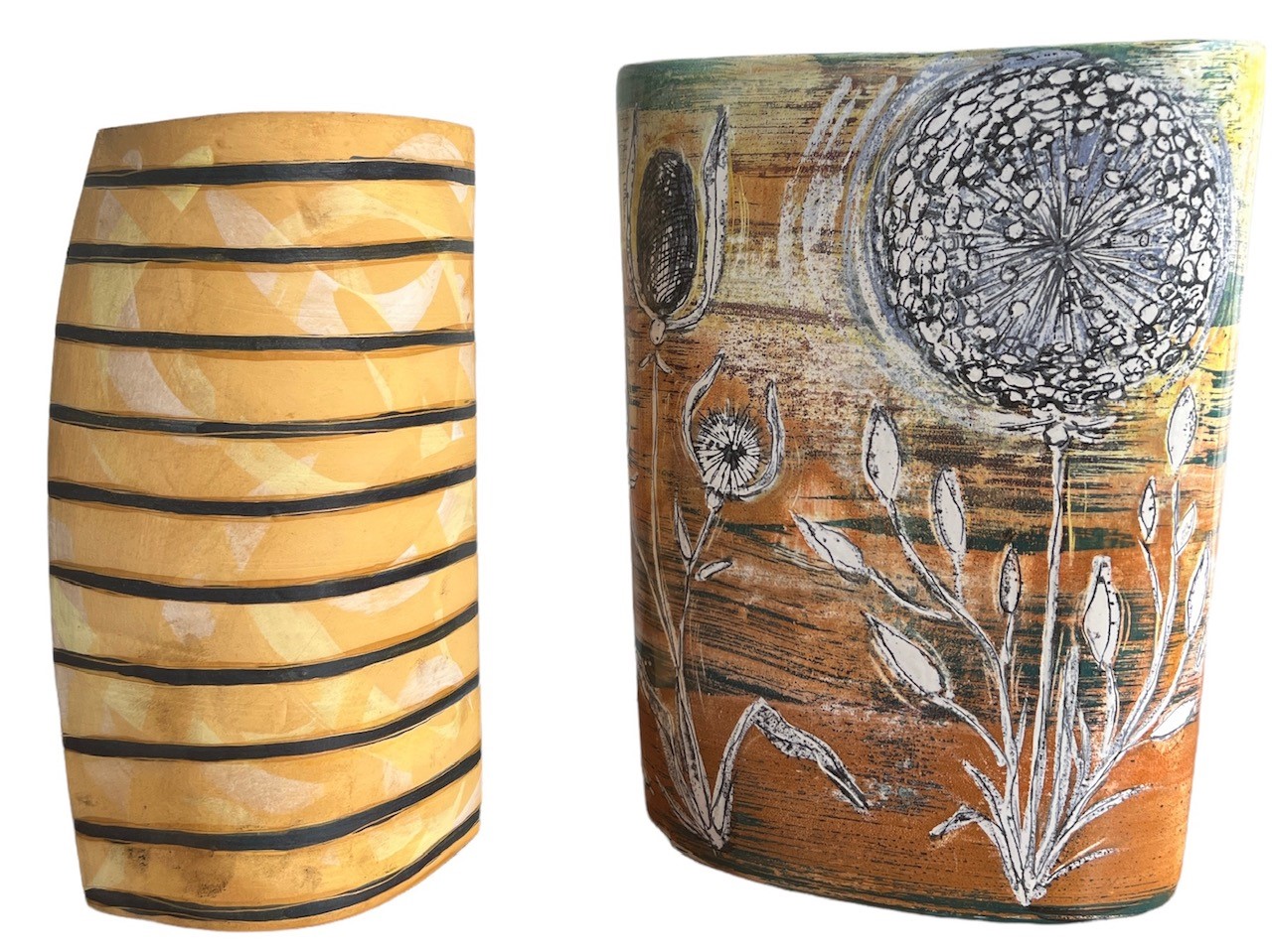 LISA KATZENSTEIN, B. 1956, A TIN GLAZED VASE Painted with thistle plants, signed, dated 2006,