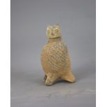 A RARE POTTERY OWL, WITH SEPARATELY MOULDED HEAD, HAN DYNASTY (BC 206 - AD 220) The grey pottery