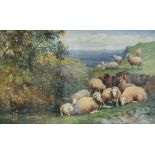 H.B. DAVIS, A.R.A., WATERCOLOUR Sheep in hillside landscape, signed, mounted, framed and glazed. (
