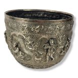 A LARGE EARLY 20TH CENTURY SIAM/THAI SILVER JARDINIÈRE Having embossed figural decoration of figures