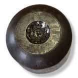 A WWI BRITISH ARMY CAST IRON DYE PUNCH Cylindrical form, with intaglio design to base representing