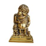 A VICTORIAN POLISHED BRASS DOORSTOP MODELLED AS MR. PUNCH IN ANCIENT ROMAN ROBE. (h 30cm) Condition: