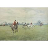 CHARLES SIMPSON, 1885 - 1971, A LARGE WATERCOLOUR Hunting scene, signed, framed and glazed. (92cm