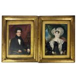 A PAIR OF LATE GEORGIAN PORTRAIT STUDIES, NOBLE YOUNG COUPLE A young gentleman seating in library