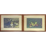 K.G.J., A PAIR IF EARLY 20TH CENTURY OILS ON BOARD Still life, fruit, mounted, framed and glazed. (