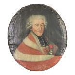 A LATE 18TH CENTURY FRENCH SCHOOL OVAL OIL ON CANVAS, PORTRAIT STUDY OF A FRENCH MAGISTRATE