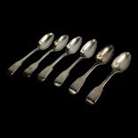 A SET OF SIX VICTORIAN SILVER TEASPOONS Plain form with engraved initials, hallmarked Samuel Hayne