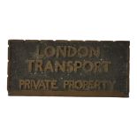 ‘PRIVATE PROPERTY’, A 1920’S VINTAGE BRONZE AND STONE LONDON TRANSPORT SIGN/NAMEPLATE. (9.5cm x