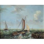 A LATE 20TH CENTURY BRITISH SCHOOL OIL ON WOODEN PANEL, MARINE SEASCAPE Early 19th Century style