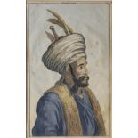 AN 18TH CENTURY FRENCH COLOURED ENGRAVING, PORTRAIT STUDY OF OTTOMAN EMPIRE Gentleman in traditional