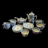 A 20TH CENTURY MASONS IRONSTONE CHINA TEA/COFFEE SERVICE FOR SIX In Old English pattern, a blue