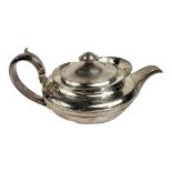 A GEORGIAN SILVER OVAL TEAPOT With silver finial and handle, bearing indistinct initial,