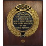 A LIMITED EDITION (247/250) REPLICA BRASS PLAQUE OF LOCOMOTIVE LINER DONCASTER Commemorating World