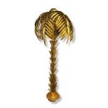 AN ART DECO DESIGN GILT METAL PALM TREE STANDARD LAMP With gold leaf finish, twin lights. (h