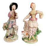 DERBY, A PAIR OF FINE 18TH CENTURY POLYCHROME PAINTED GALLANT AND COMPANION, CIRCA 1770 Raised on