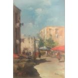 ELETTRO, 20TH CENTURY OIL ON CANVAS Titled ‘Flower Market, Algeria’, signed, framed, bearing gallery