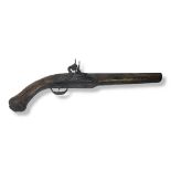 AN ANTIQUE FRENCH FLINTLOCK PISTOL Steel barrel and mounts, with carved walnut half stock,