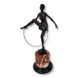 AFTER DOMINIQUE ALONZO, AN ART DECO STYLE BRONZE FIGURE OF A GIRL WITH A HOOP Raised on a stepped