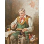 HANS RUDOLPH RICHTER, BN 1920, OIL ON CANVAS Titled 'The Cobbler', portrait, a seated gent wearing