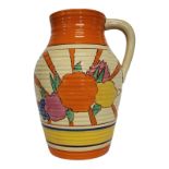 CLARICE CLIFF, FANTASQUE BIZARRE RANGE, AN ART DECO SINGLE HANDLED LOTUS JUG The ribbed tapering