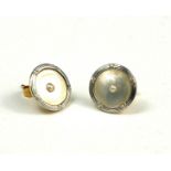 A PAIR OF VINTAGE 18CT BICOLOUR GOLD, SEED PEARL AND MOTHER OF PEARL EARRINGS Spherical form, with