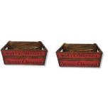 A PAIR OF WOODEN CRATES/BOXES Decorated with Dom Perignon and bollinger Champagne logos on a red