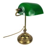 AN ORIGINAL 1920’S SOLID BRASS DESK/STUDENTS LAMP With later green glazed glass shade. (h 37cm)